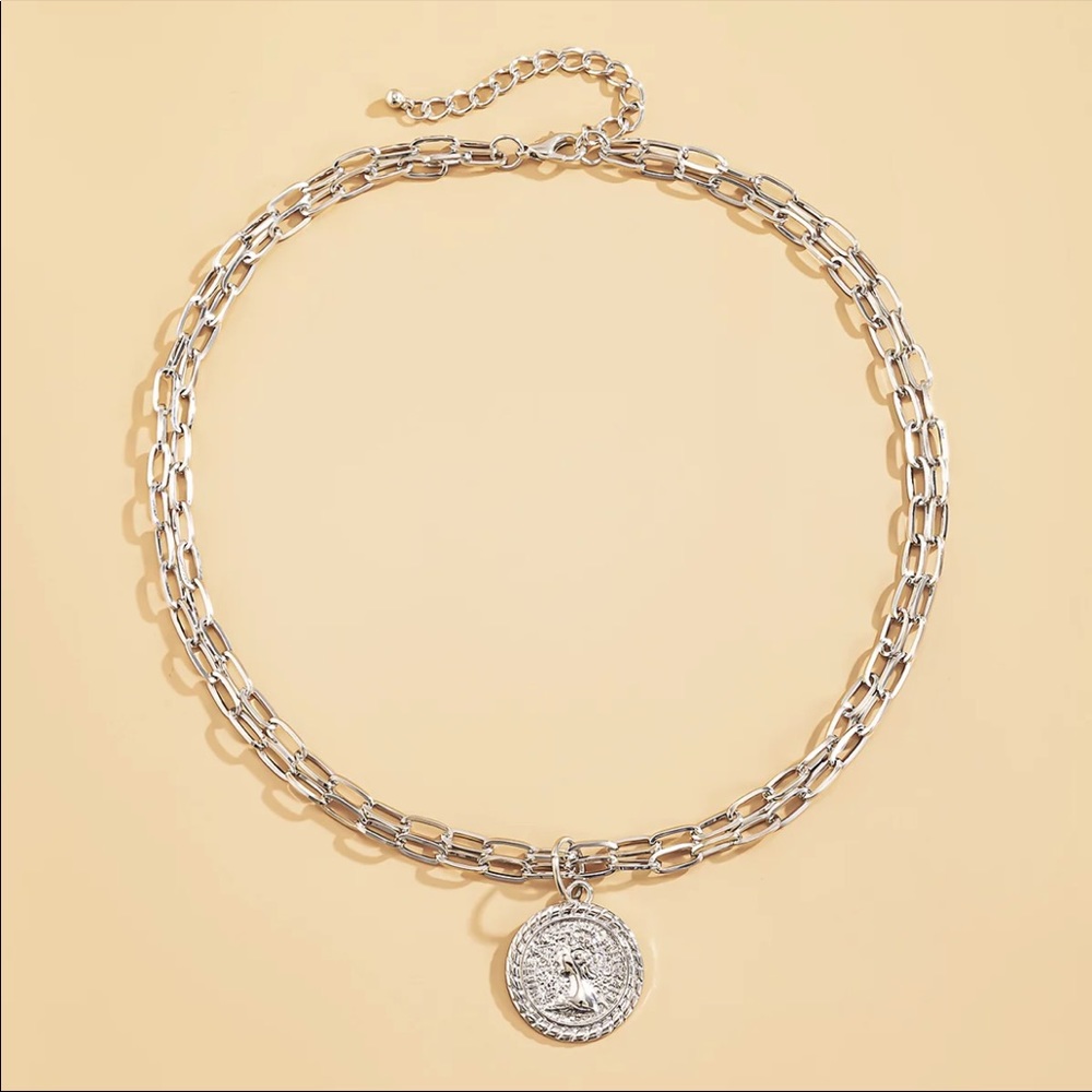NEW COIN STERLING SILVER DOUBLE LAYERED CHOKER NECKLACE - Picture 4 of 6